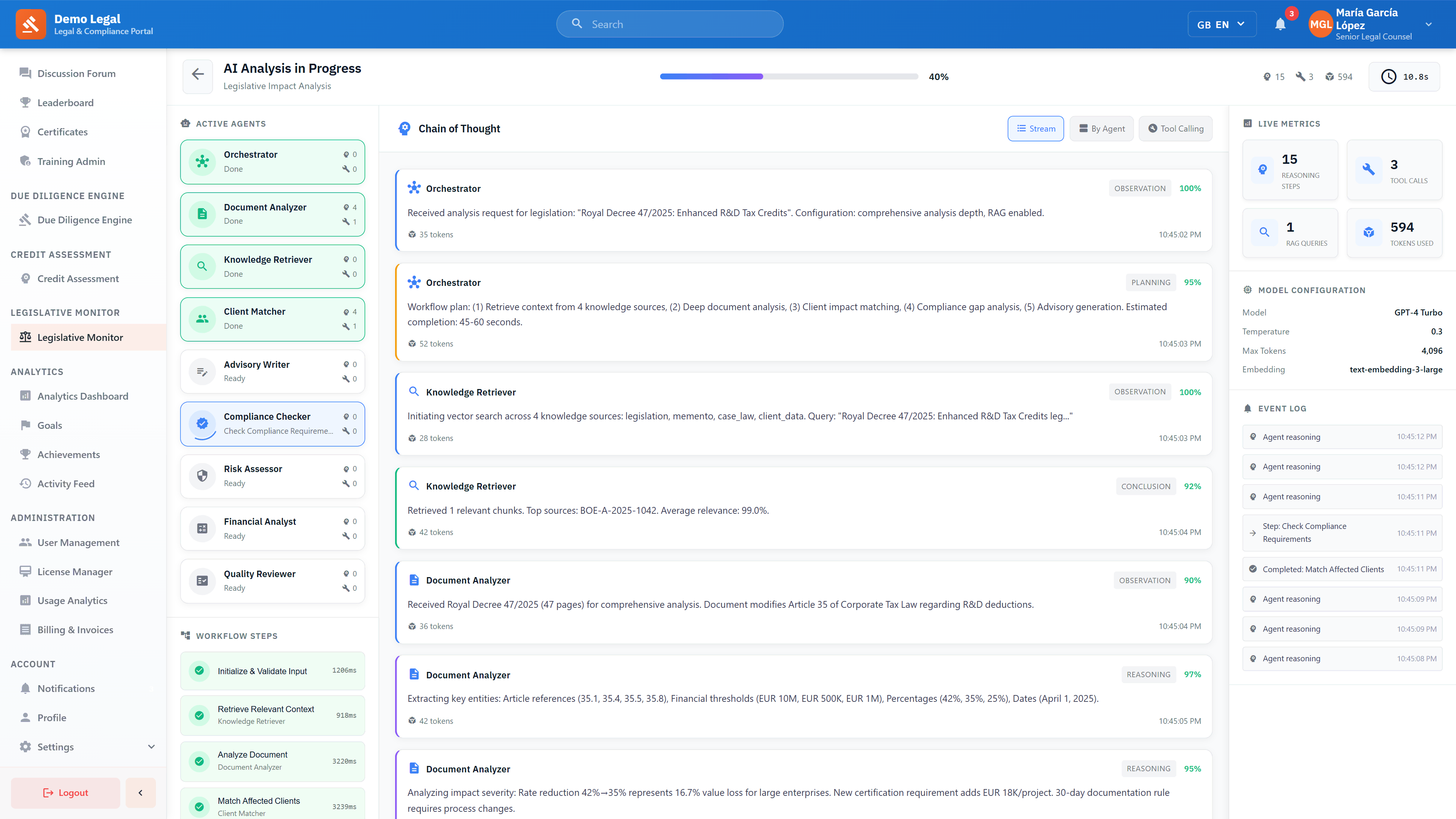 Legislative Analysis - Multi-agent workflow with chain of thought reasoning